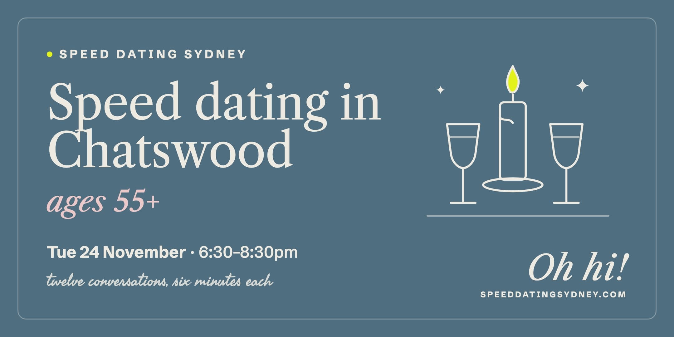 Speed Dating Chatswood | Ages 55+ | Tue 24 Nov 2026, 6:30pm